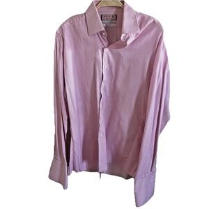 Thomas Pink Classic Mens Pink White Striped Button Down Shirt Size 16.5 Slim Fit